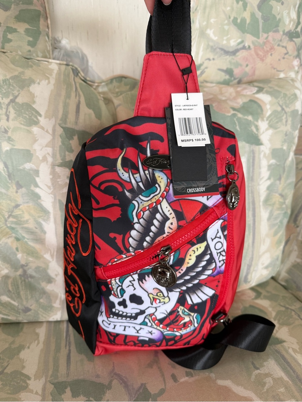 Ed Hardy Skull Eagle Sling Bag Red Heart Crossbody Backpack New With Tags